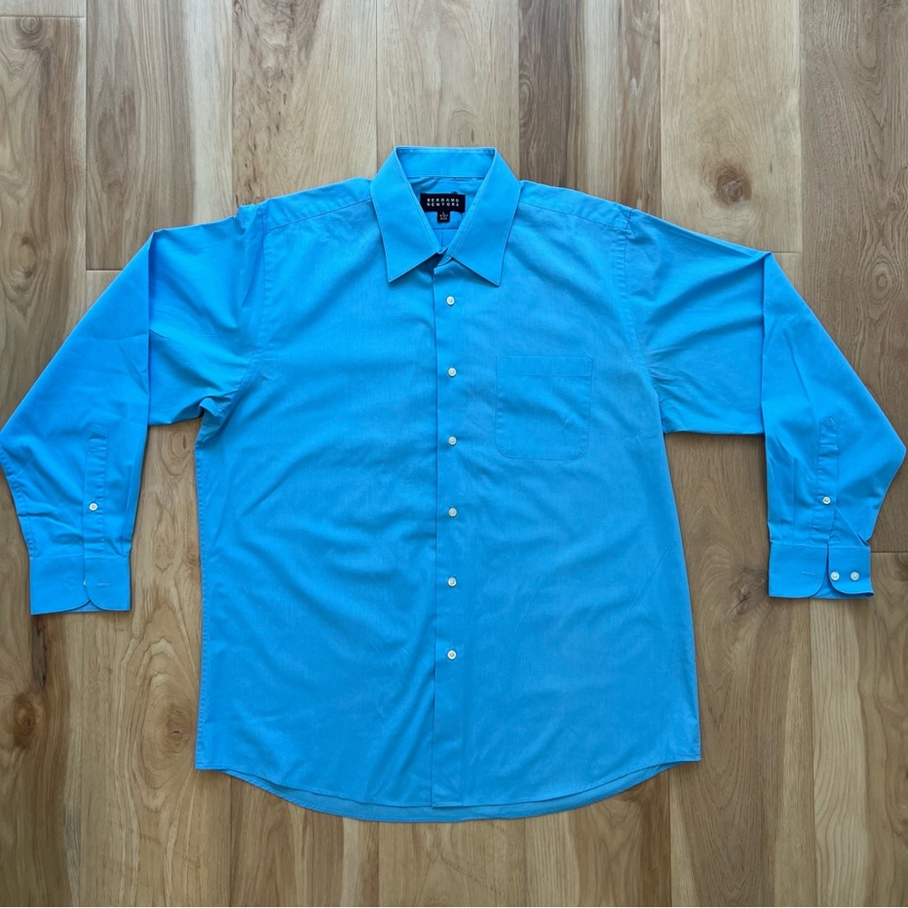 Bergamo New York Blue Button Down Shirt Collared Long Sleeve Size Large